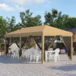 Outdoor Entertaining 10x20' Beige Pop-Up Canopy Tent with Netting Sidewalls - Image 10