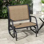 Outdoor Glider Chair, Steel Swing Chai with Curved Armrests for Porch, Garden, Poolside, Balcony, Brown - Image 2