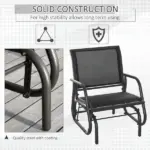 Outdoor Glider Chair, Steel Swing Chair with Curved Armrests for Porch, Garden and Poolside, Dark Gray - Image 6