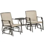 Outdoor Glider Chairs with Coffee Table, Patio 2-Seat Rocking Chair Swing Loveseat with Breathable Sling for Backyard, Garden