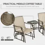 Outdoor Glider Chairs with Coffee Table, Patio 2-Seat Rocking Chair Swing Loveseat with Breathable Sling for Backyard, Garden - Image 4