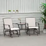 2 Seat Outdoor Glider Chair with Coffee Table and Breathable Sling, Beige - Image 2