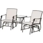 2 Seat Outdoor Glider Chair with Coffee Table and Breathable Sling, Beige - Image 11