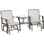 2 Seat Outdoor Glider Chair with Coffee Table and Breathable Sling, Beige