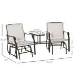 2 Seat Outdoor Glider Chair with Coffee Table and Breathable Sling, Beige - Image 3