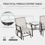2 Seat Outdoor Glider Chair with Coffee Table and Breathable Sling, Beige - Image 4