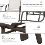 2 Seat Outdoor Glider Chair with Coffee Table and Breathable Sling, Beige - Image 5