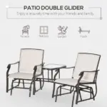 2 Seat Outdoor Glider Chair with Coffee Table and Breathable Sling, Beige - Image 6