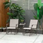 2 Seat Outdoor Glider Chair with Coffee Table and Breathable Sling, Beige - Image 10