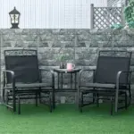 Outsunny Outdoor Glider Chairs with Coffee Table, Patio 2-Seat Rocking Chair Swing with Breathable Sling for Backyard, Garden and Porch, Black - Image 2