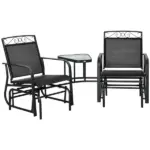 Outsunny Outdoor Glider Chairs with Coffee Table, Patio 2-Seat Rocking Chair Swing with Breathable Sling for Backyard, Garden and Porch, Black