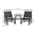Outsunny Outdoor Glider Chairs with Coffee Table, Patio 2-Seat Rocking Chair Swing with Breathable Sling for Backyard, Garden and Porch, Black - Image 3