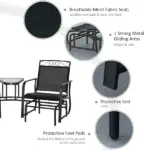 Outsunny Outdoor Glider Chairs with Coffee Table, Patio 2-Seat Rocking Chair Swing with Breathable Sling for Backyard, Garden and Porch, Black - Image 5
