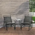 Outsunny Outdoor Glider Chairs with Coffee Table, Patio 2-Seat Rocking Chair Swing with Breathable Sling for Backyard, Garden and Porch, Black - Image 10