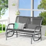 Outdoor Glider Rocking Chair for 2, Patio Bench Swing with Steel Frame, for Garden, Porch - Black - Image 2