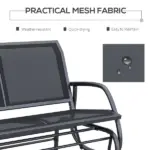 Outdoor Glider Rocking Chair for 2, Patio Bench Swing with Steel Frame, for Garden, Porch - Black - Image 5