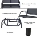 Outdoor Glider Rocking Chair for 2, Patio Bench Swing with Steel Frame, for Garden, Porch - Black - Image 7