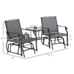 Outsunny Outdoor Glider Swing 2-Seat Independent Chairs Grey with Center Coffee Table - Image 3