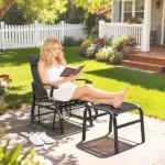 Outsunny Outdoor Glider with Ottoman, Patio Glider Chair Set with High Back, Wide Seat for Porch, Garden, Backyard, Black - Image 2