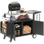 Outsunny Outdoor Grill Cart Table with Stainless Steel Top, Movable Pizza Oven Table with Foldable Side Table, Wheels - Image 11