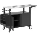 Outsunny Outdoor Grill Cart Table with Stainless Steel Top, Movable Pizza Oven Table with Foldable Side Table, Wheels