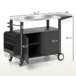 Outsunny Outdoor Grill Cart Table with Stainless Steel Top, Movable Pizza Oven Table with Foldable Side Table, Wheels - Image 3