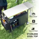 Outsunny Outdoor Grill Cart Table with Stainless Steel Top, Movable Pizza Oven Table with Foldable Side Table, Wheels - Image 4