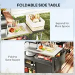 Outsunny Outdoor Grill Cart Table with Stainless Steel Top, Movable Pizza Oven Table with Foldable Side Table, Wheels - Image 5