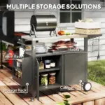 Outsunny Outdoor Grill Cart Table with Stainless Steel Top, Movable Pizza Oven Table with Foldable Side Table, Wheels - Image 6