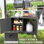 Outsunny Outdoor Grill Cart Table with Stainless Steel Top, Movable Pizza Oven Table with Foldable Side Table, Wheels - Image 7