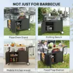 Outsunny Outdoor Grill Cart Table with Stainless Steel Top, Movable Pizza Oven Table with Foldable Side Table, Wheels - Image 9