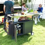Outsunny Outdoor Grill Cart Table with Stainless Steel Top, Movable Pizza Oven Table with Foldable Side Table, Wheels - Image 10