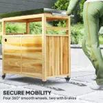 Outdoor Grill Cart with Stainless Steel Top, Solid Wood Outdoor Kitchen Island with Wheels, Storage Cabinets, Natural Wood - Image 6