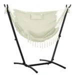 Outsunny Outdoor Hammock Chair with Stand, Swing Hanging Lounge, Cream White with Side Pocket and Headrest - Image 11