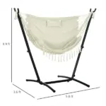 Outsunny Outdoor Hammock Chair with Stand, Swing Hanging Lounge, Cream White with Side Pocket and Headrest - Image 3