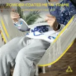 Outsunny Outdoor Hammock Chair with Stand, Swing Hanging Lounge, Cream White with Side Pocket and Headrest - Image 4