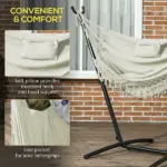 Outsunny Outdoor Hammock Chair with Stand, Swing Hanging Lounge, Cream White with Side Pocket and Headrest - Image 5