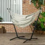 Outsunny Outdoor Hammock Chair with Stand, Swing Hanging Lounge, Cream White with Side Pocket and Headrest - Image 10