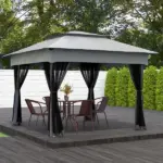 Outdoor Patio Pop Up Canopy Gazebo Shelter with Zipper Netting, Carry Bag, 10.7'x10.7'x8.9', Light Gray - Image 2