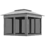 Outdoor Patio Pop Up Canopy Gazebo Shelter with Zipper Netting, Carry Bag, 10.7'x10.7'x8.9', Light Gray