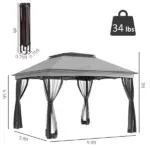 Outdoor Patio Pop Up Canopy Gazebo Shelter with Zipper Netting, Carry Bag, 10.7'x10.7'x8.9', Light Gray - Image 3