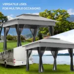 Outdoor Patio Pop Up Canopy Gazebo Shelter with Zipper Netting, Carry Bag, 10.7'x10.7'x8.9', Light Gray - Image 4