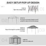 Outdoor Patio Pop Up Canopy Gazebo Shelter with Zipper Netting, Carry Bag, 10.7'x10.7'x8.9', Light Gray - Image 5