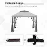 Outdoor Patio Pop Up Canopy Gazebo Shelter with Zipper Netting, Carry Bag, 10.7'x10.7'x8.9', Light Gray - Image 6