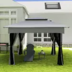 Outdoor Patio Pop Up Canopy Gazebo Shelter with Zipper Netting, Carry Bag, 10.7'x10.7'x8.9', Light Gray - Image 9