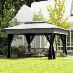 Outdoor Patio Pop Up Canopy Gazebo Shelter with Zipper Netting, Carry Bag, 10.7'x10.7'x8.9', Light Gray - Image 10