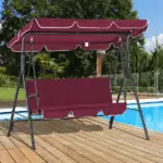 Outsunny Outdoor Patio Swing Chair with Adjustable Tilt Canopy and Removable Cushion, Red - Image 2
