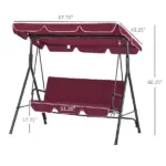 Outsunny Outdoor Patio Swing Chair with Adjustable Tilt Canopy and Removable Cushion, Red - Image 3