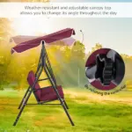 Outsunny Outdoor Patio Swing Chair with Adjustable Tilt Canopy and Removable Cushion, Red - Image 4