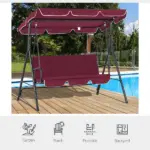 Outsunny Outdoor Patio Swing Chair with Adjustable Tilt Canopy and Removable Cushion, Red - Image 5